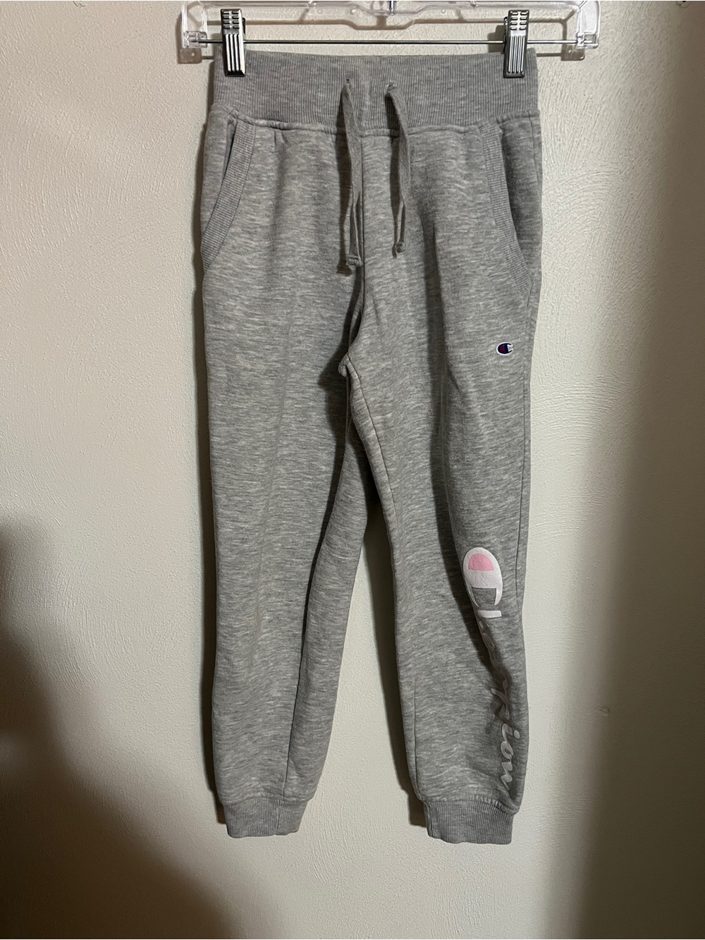 CHAMPION Classic Athleisure Fleece Logo Jogger Sweatpants Grey Pink Girl's Sz S